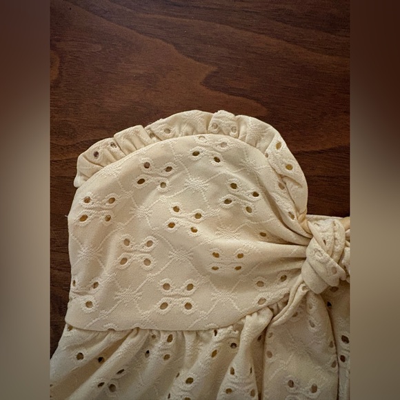 SHEIN Cream Eyelet Bow Blouse - Picture 3 of 5